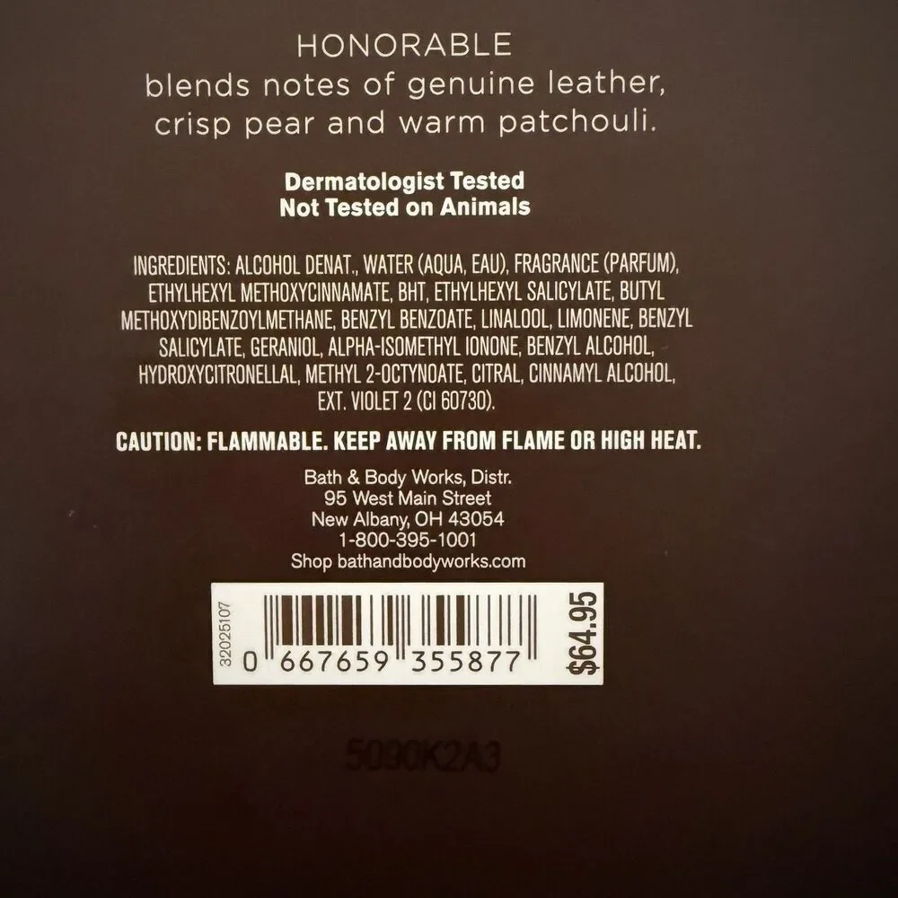 HONORABLE COLOGNE 3.4 FL OZ 100 ml BOTTLE BATH & BODY WORKS The Men’s Collection